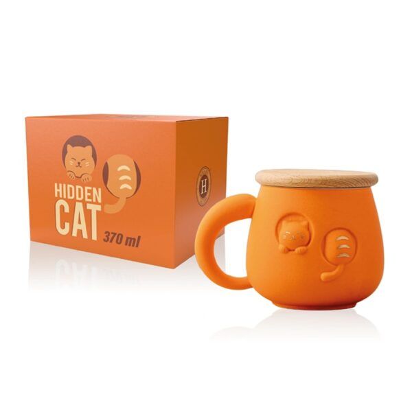 TAZA HIDDEN CAT ORANGE 370ML PORCELANA