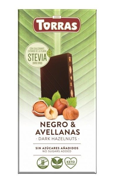 CHOCOLATE NEGRO CON AVELLANAS STEVIA 125GR